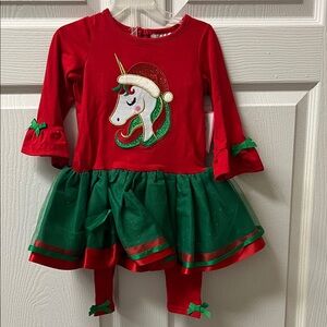Festive Unicorn Kids Costume - Red and Green